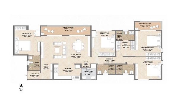 Mahindra Zen 4 BHK Floor Plan