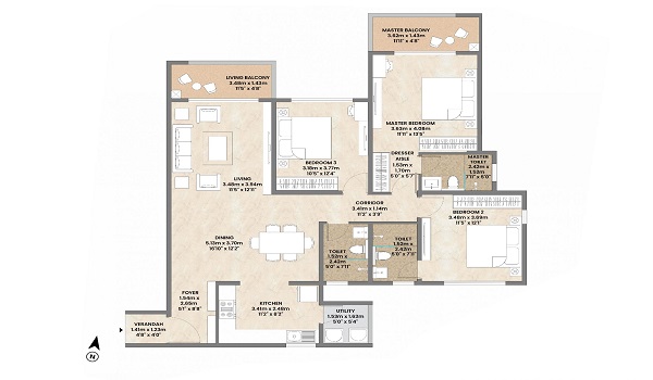 Mahindra Zen 3 BHK Floor Plan